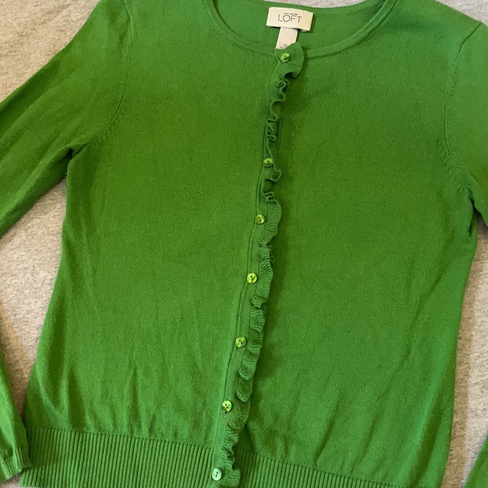 Loft green button cardigan size XS